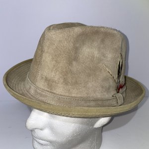 Dobbs Fifth Avenue Tan Leather Feathered Vintage Fedora Size 7 1/8