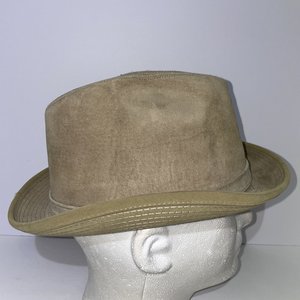 Dobbs Fifth Avenue Tan Leather Feathered Vintage Fedora Size 7 1/8