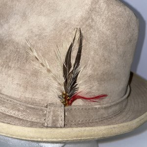 Dobbs Fifth Avenue Tan Leather Feathered Vintage Fedora Size 7 1/8