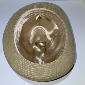 Dobbs Fifth Avenue Tan Leather Feathered Vintage Fedora Size 7 1/8