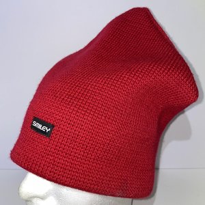 Smiley Red Wool Knit Vintage Toboggan Beanie Made in USA