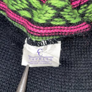 Capello Canada Neon Pink Green Wool Knit Snowflake Tasseled Beanie