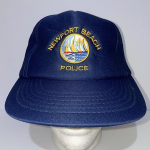 Newport Beach Police Vintage Designer Award Blue Trucker Baseball Cap
