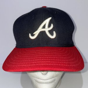New Era Atlanta Braves Vintage 59Fifty Authentic Wool Blue Red Cap Size 7 1/8