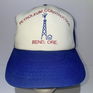 Petroleum Construction Bend Oregon Vintage Blue and White Snapback Hat