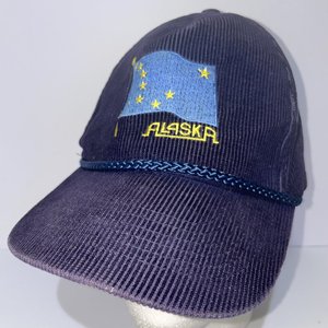 Alaska Waving Flag Corduroy Vintage Blue Drawstring Baseball Cap
