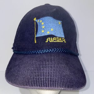 Alaska Waving Flag Corduroy Vintage Blue Drawstring Baseball Cap