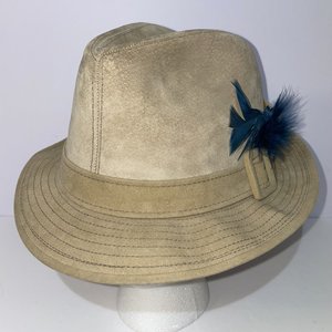 Resistol Churchill Ltd Vintage Leather Feathered Khaki Trilby Size 7 1/8