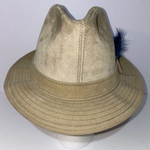 Resistol Churchill Ltd Vintage Leather Feathered Khaki Trilby Size 7 1/8