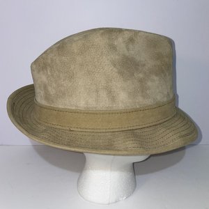 Resistol Churchill Ltd Vintage Leather Feathered Khaki Trilby Size 7 1/8