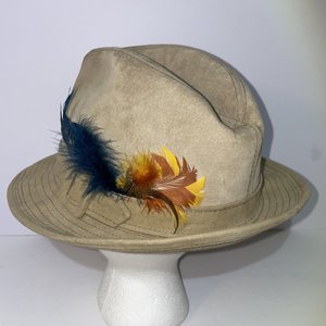 Resistol Churchill Ltd Vintage Leather Feathered Khaki Trilby Size 7 1/8