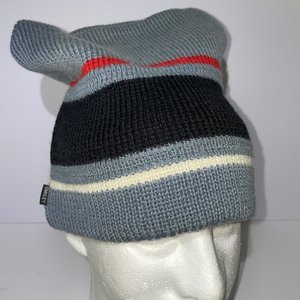 Smiley Gray Striped Wool Knit Vintage Beanie Made in USA