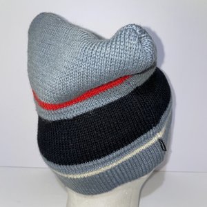 Smiley Gray Striped Wool Knit Vintage Beanie Made in USA
