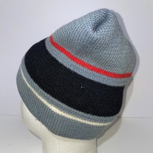 Smiley Gray Striped Wool Knit Vintage Beanie Made in USA