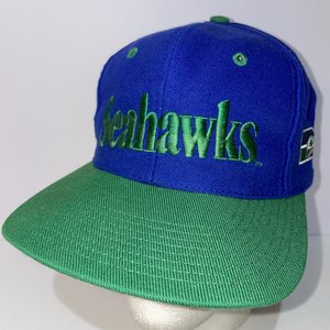 The Game Vintage Seahawks Snapback Cap Blue & Green Spell-Out