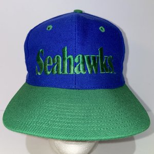 The Game Vintage Seahawks Snapback Cap Blue & Green Spell-Out