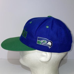 The Game Vintage Seahawks Snapback Cap Blue & Green Spell-Out