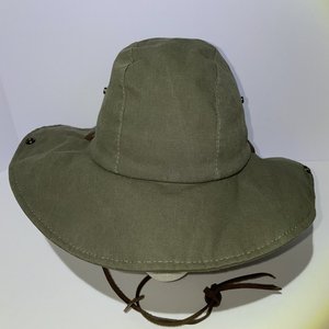 Dorfman Lined Pearl Snap Chinstrap Cotton Olive Green Boonie Hat Size M