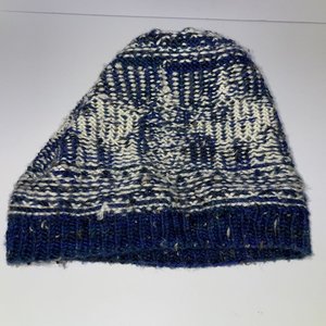 Reindeer Sex Mount Homemade Wool Knitted Blue Pom Pom Beanie