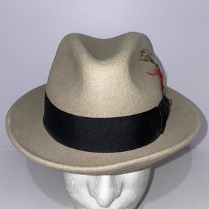 Conner Handmade Hats Wool Sandy Brown Feathered Fedora Size M with Pocket