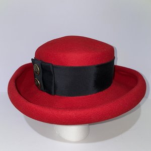 Bollman Doeskin Wool Felt Red Vintage Boater Hat Size 6 7/8