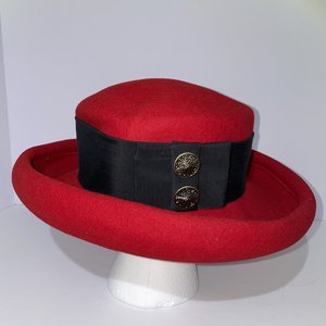 Bollman Doeskin Wool Felt Red Vintage Boater Hat Size 6 7/8