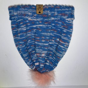 Crafted with Care Blue & Pink Pom-Pom Wool Yarn Beanie