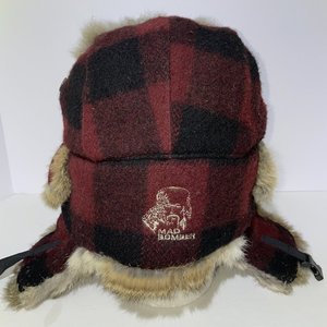 Mad Bomber Rabbit Fur Red Plaid Trapper Hat Size XL