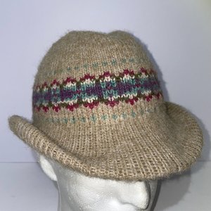 Fair Isle Knitted Wool Tan Vintage Fedora Size 6 3/4