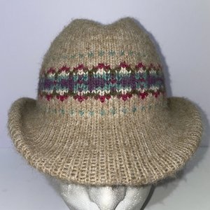 Fair Isle Knitted Wool Tan Vintage Fedora Size 6 3/4
