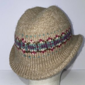 Fair Isle Knitted Wool Tan Vintage Fedora Size 6 3/4