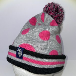 US Polo Assn Pink Polka Dot Pom-Pom Beanie