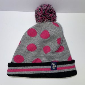 US Polo Assn Pink Polka Dot Pom-Pom Beanie