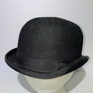 Blue Leather Ribbon Co. Black Vintage Bowler Derby Hat Size 6 3/4 England