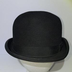 Blue Leather Ribbon Co. Black Vintage Bowler Derby Hat Size 6 3/4 England