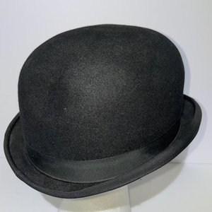 Blue Leather Ribbon Co. Black Vintage Bowler Derby Hat Size 6 3/4 England