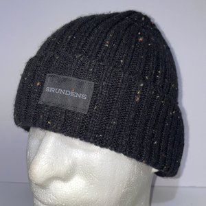 Grundens Charcoal Black Chunky Wool Knit Cuffed Beanie