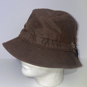 Hats of Ireland Castlebar Brown Waxed Cotton Feathered Bucket Hat Size 58