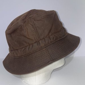 Hats of Ireland Castlebar Brown Waxed Cotton Feathered Bucket Hat Size 58