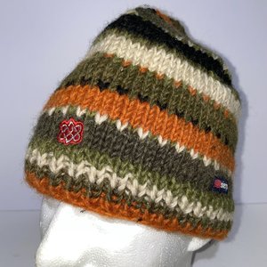 Sherpa Gear Wool Knit Striped Aztec Green Beanie