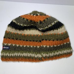 Sherpa Gear Wool Knit Striped Aztec Green Beanie