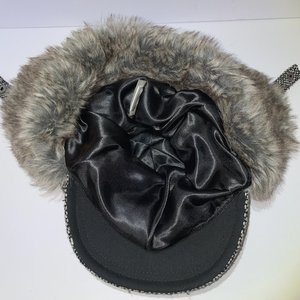 REI Tweed Wool Ear Flap Trapper Hat Baseball Hat Gray Faux Fur Size S/M