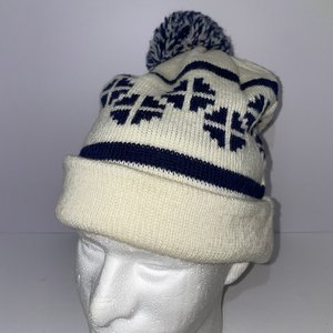 Cathy Jean Originals Vintage Snowflake Wool Pom-Pom Beanie Made in USA