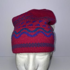 Eddie Bauer Pink & Blue Fair Isle Vintage Wool Beanie