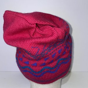 Eddie Bauer Pink & Blue Fair Isle Vintage Wool Beanie