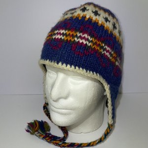 Nepali Authentic Aztec Wool Tasseled Fleece Ski Cap