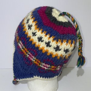 Nepali Authentic Aztec Wool Tasseled Fleece Ski Cap