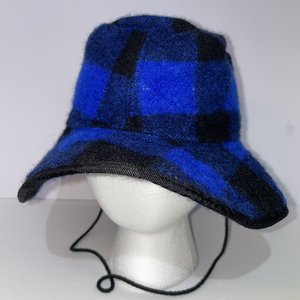 Orvis Vintage Wool Blue Plaid Boonie Bucket Hat Size L Made in New Zealand