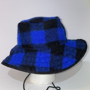 Orvis Vintage Wool Blue Plaid Boonie Bucket Hat Size L Made in New Zealand