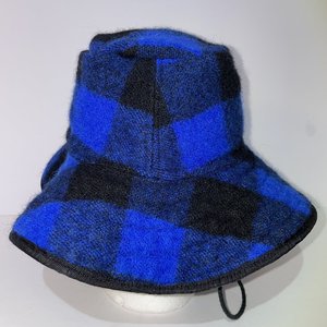 Orvis Vintage Wool Blue Plaid Boonie Bucket Hat Size L Made in New Zealand